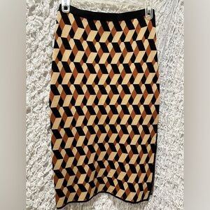 House of Harlow 1960 Black and Tan GEOMETRIC Knit SKIRT, BOHO, WOMEN SIZE M: